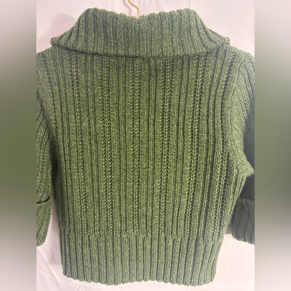 Y2K Chunky Green Cable Knit Collared Crop 3/4 Sleeve Sweater Size L - Picture 12 of 16